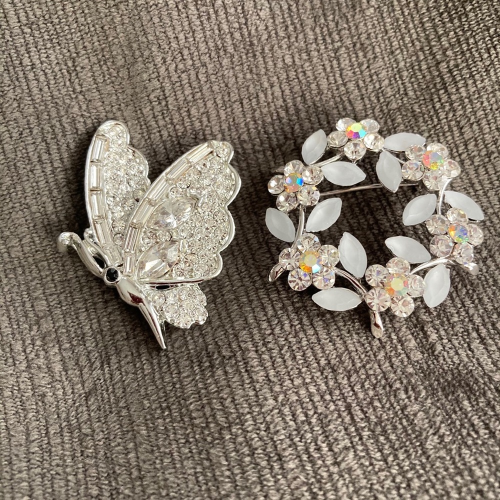 Butterfly Brooch & Round Flower Brooch